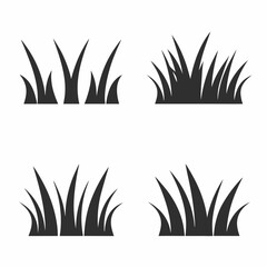 Grass Icon Set Flat Vector Silhouette Collection.