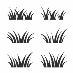 Grass Icon Set Flat Vector Silhouette Collection.