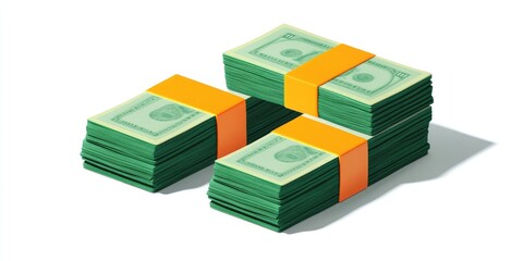 Stacks of green money with orange bands