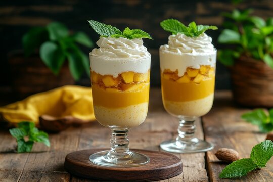 Mango dessert layered in glass cups.