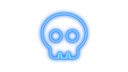 Glowing neon skull icon with a simplistic design, Neon skull glow with transparent background