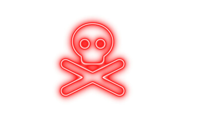 Glowing neon skull and crossbones symbol, Neon skull crossbones glow with transparent background