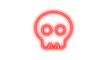 Glowing neon skull icon with a simplistic design, Neon skull glow with transparent background