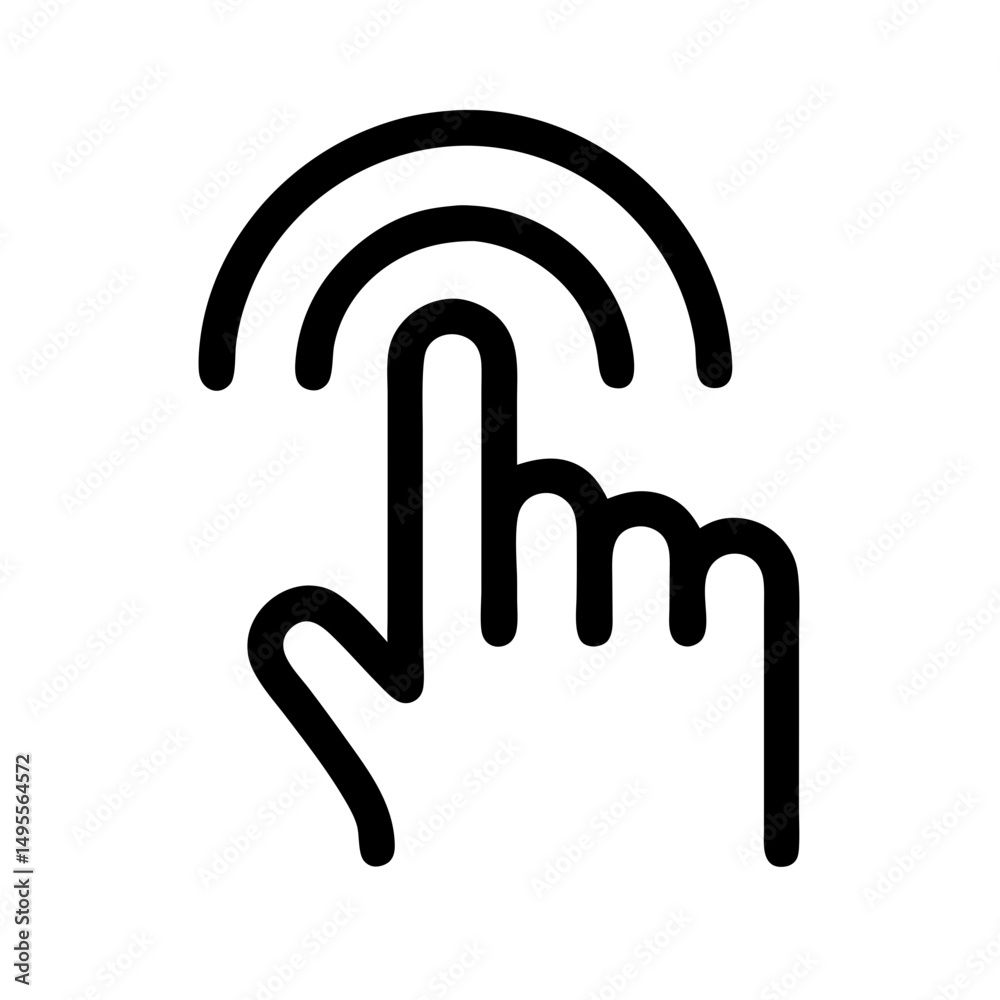 Poster black outline icon showing a finger touching a fingerprint sensor. could be used for security blogs 