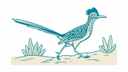 Stylized roadrunner bird mid stride dynamic sleek pose vector illustration