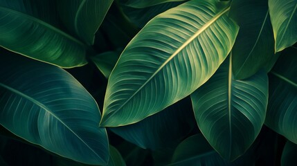 Obraz premium Dark Green Lush Tropical Leaves Closeup Texture