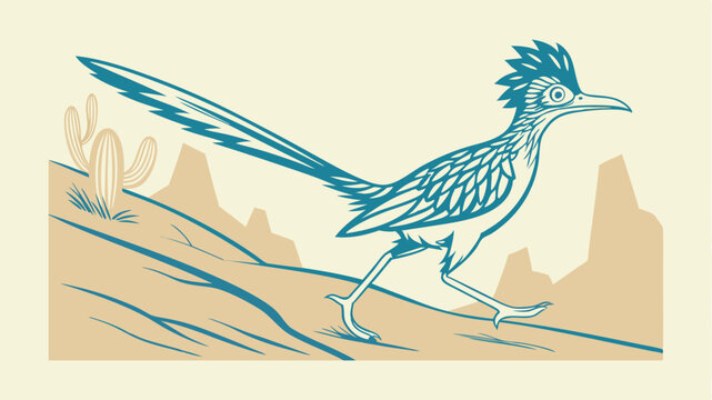 Stylized roadrunner bird mid stride dynamic sleek pose vector illustration