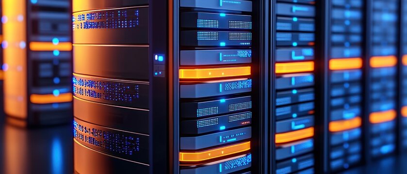 Illuminated Data Center Servers: A Glimpse into the Digital Core - Powered by Adobe
