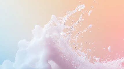 Fototapeta premium White foam flying through a pastel gradient background, creating a dreamy and airy vibe.