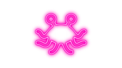 Glowing neon crab symbol with abstract design, Neon spaghetti monster flying glow with transparent background