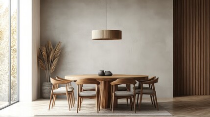 Clean wall mockup wood furniture minimalist interior design scandinavian for wallpaper and artwork