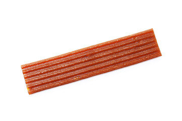 Delicious fruit leather on white background, top view
