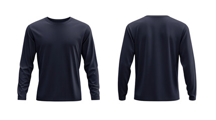 Dark Blue Long Sleeve T-Shirt Front and Back Mockup on Black Backdrop