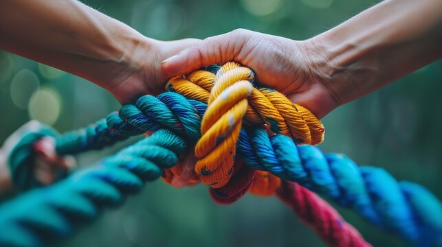 Robust and multifarious network rope team idea that incorporates braid, color background&nbsp;and cooperation with&nbsp;text space, Generative AI.