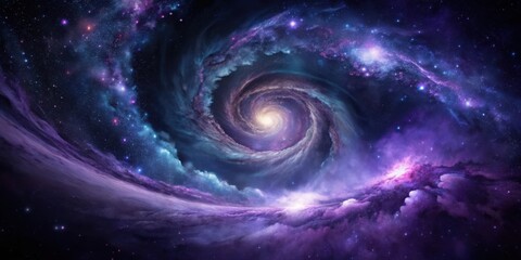 Cosmic Swirl A Celestial Dance of Nebulae and Stars in a Vibrant Purple and Blue Galaxy