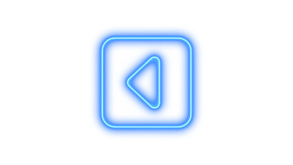 Glowing Neon Rewind Button Icon, Neon square caret left glow with transparent background