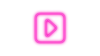 Neon play button icon with a glowing effect, Neon square caret right glow with transparent background