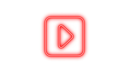 Neon play button icon with a glowing effect, Neon square caret right glow with transparent background
