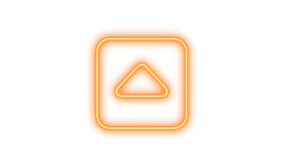 Glowing neon square with a triangle inside, resembling an elevator button, Neon square caret up glow with transparent background