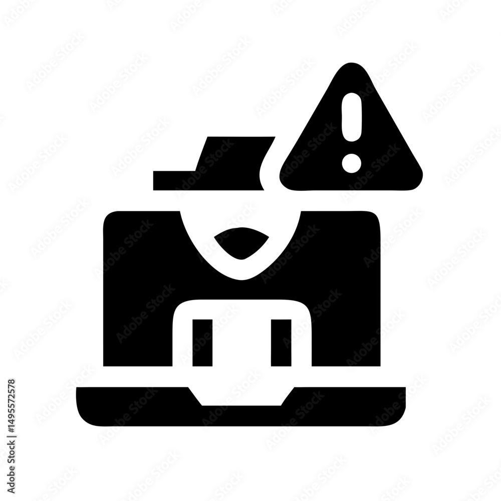 Poster an icon depicting laptop with printer and an exclamation mark, symbolizing warning or error with ins