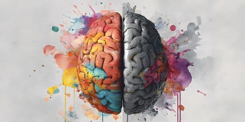Artistic Watercolor Brain Hemispheres Creativity Concept