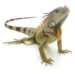 Chameleon on Branch Isolated on Pure White Background &ndash; Bright Colors and Full Body

