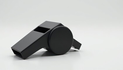 Classic black plastic whistle, simple design, clean background, black and white, monochrome, coaching