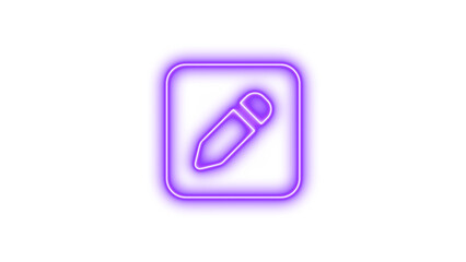 Glowing neon icon featuring a pencil inside a square outline, symbolizing creativity and design, Neon square pen glow with transparent background