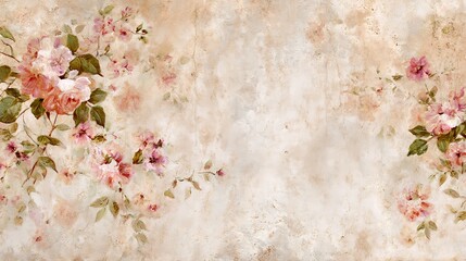A Delicate Watercolor Painting of Roses and Vintage Texture