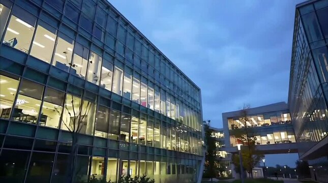 Tech Headquarters Glowing: Realistic Twilight Render