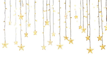 Hanging star lights string decoration christmas party holiday celebration festive glowing stars isolated on transparent background