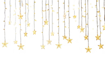 Hanging star lights string decoration christmas party holiday celebration festive glowing stars isolated on transparent background