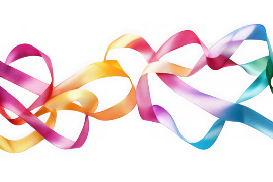 Vibrant colorful ribbons decoration design element celebration party festive swirls isolated on transparent background