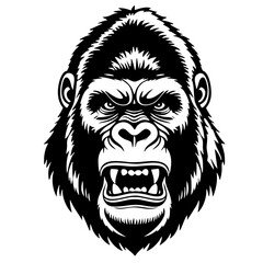Angry Gorilla Head Vector Black SVG Outline Illustration