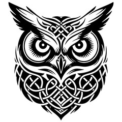 Obraz premium Black and White Owl Vector Graphic with Celtic Knot Design