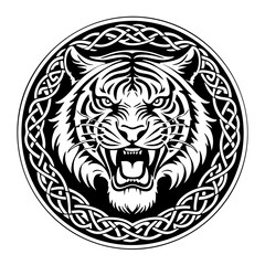 Tiger Head Celtic Knot Black and White SVG Vector Outline