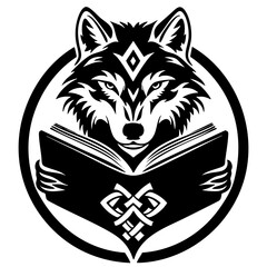 Wolf Reading Book SVG Vector Outline