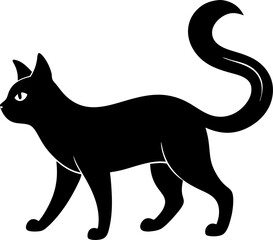 Cat black silhouette vector icon on white or transparent background