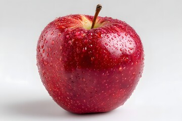 Bright red apple glistens with droplets of water on a clean white background capturing nature's simplicity and freshness