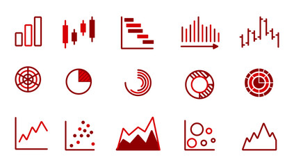 Set of various colorful charts and graphs on a white background. Concept of data visualization and analytics. Vector illustration