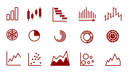 Set of various colorful charts and graphs on a white background. Concept of data visualization and analytics. Vector illustration