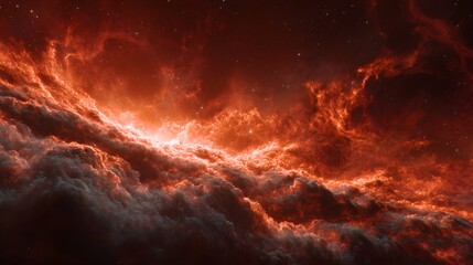 Fiery Nebula in Deep Space Cosmic Cloudscape