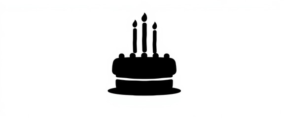 Black silhouette birthday cake icon on white background, dark, graphic design