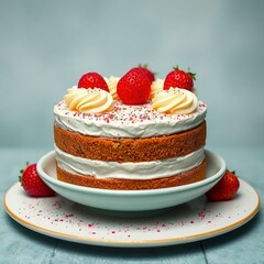 piece of birth day cake with strawberry food 