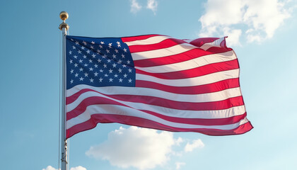 Obraz premium USA flag flowing in the wind with clouds