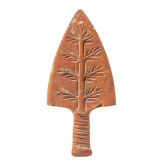 A Terracotta Arrow with Harappan Pipal Tree Symbols Isolated on Transparent Background
