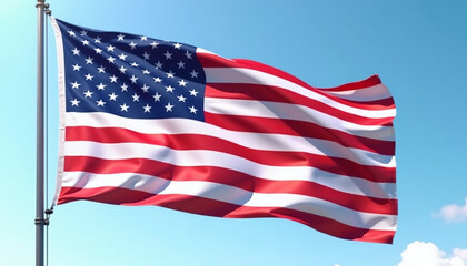 Obraz premium American flag waving in blue sky