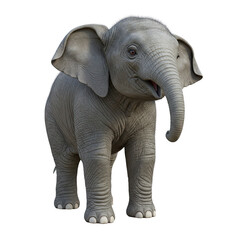 Fototapeta premium Cute Baby Elephant Standing Isolated on White Background – Photorealistic Full Body Image