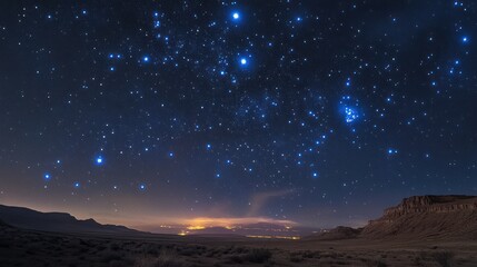 Celestial Tapestry: Starlit Sky Over a Desert Landscape at Twilight Scenery