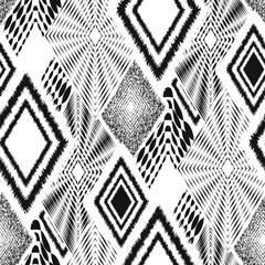 Black and white rhombic Geometric figures motley checkered seamless pattern set, grunge scratches and attrition texture. Trendy background, wallpaper, wrapping paper, textile, print, layout